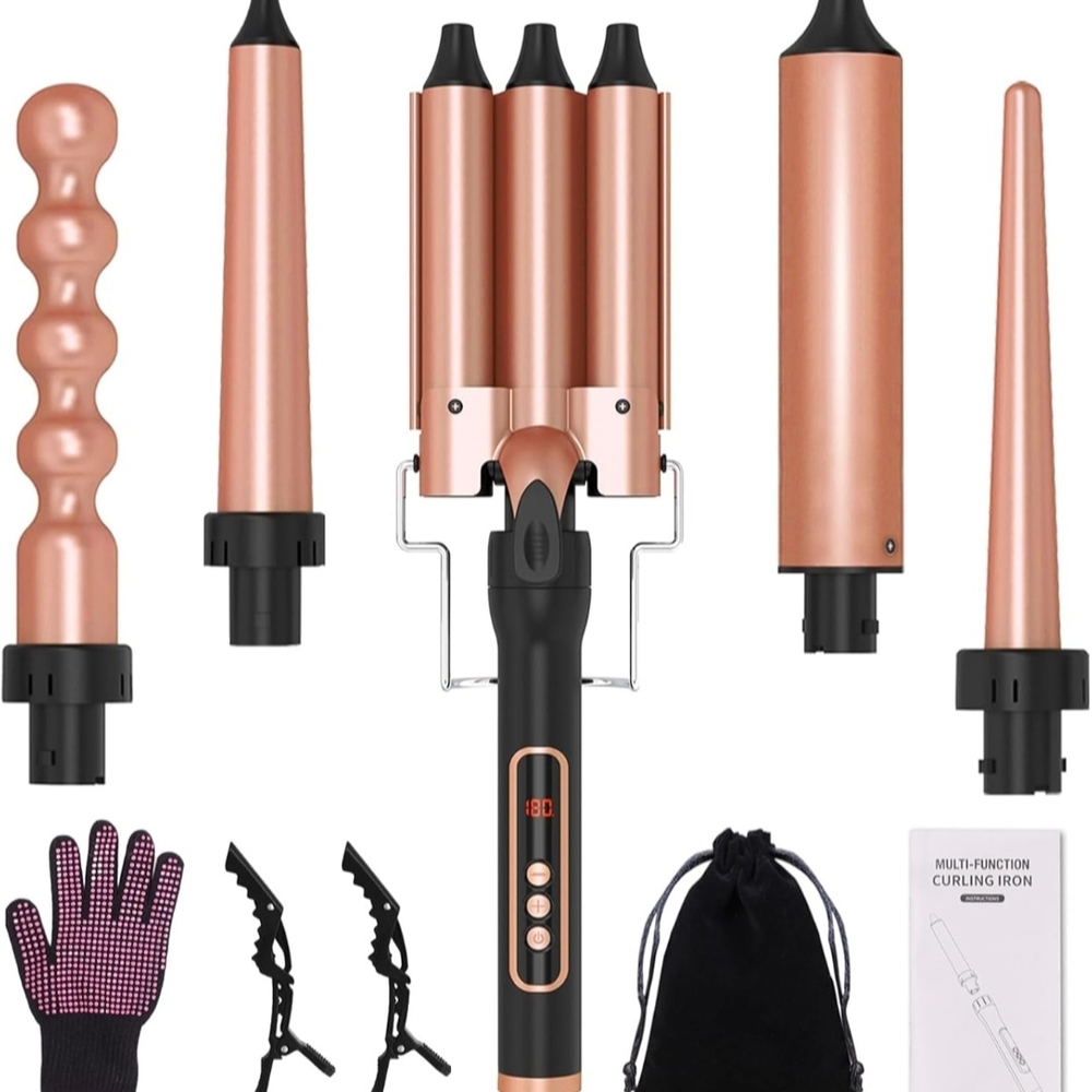 Black and Rose Gold Curling Iron with LCD Display